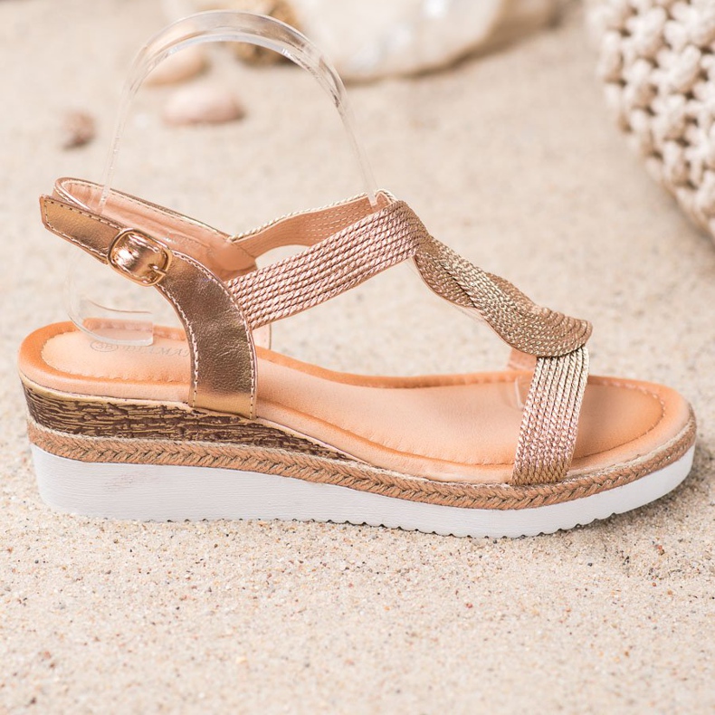 Diamantique Sandálias Têxteis de Cunha dourado 2