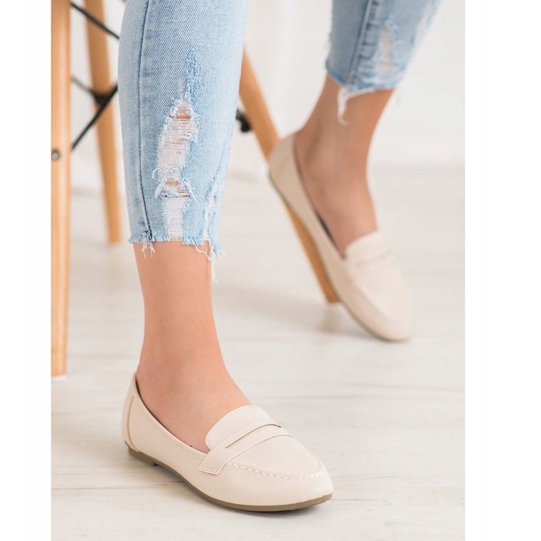 Diamantique Mocassins bege com couro ecológico 1