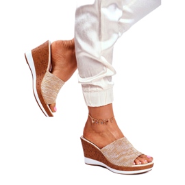 Chinelos femininos em cunha Sergio Leone Beige SK320 bege dourado 2