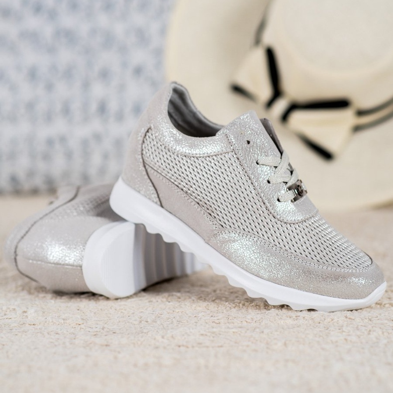 Tênis de couro brilhante VINCEZA cinza 1