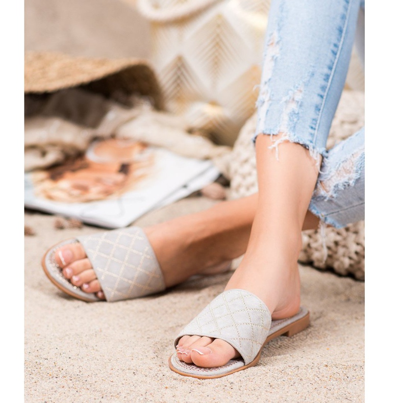 SHELOVET Chinelos elegantes de camurça cinza 1