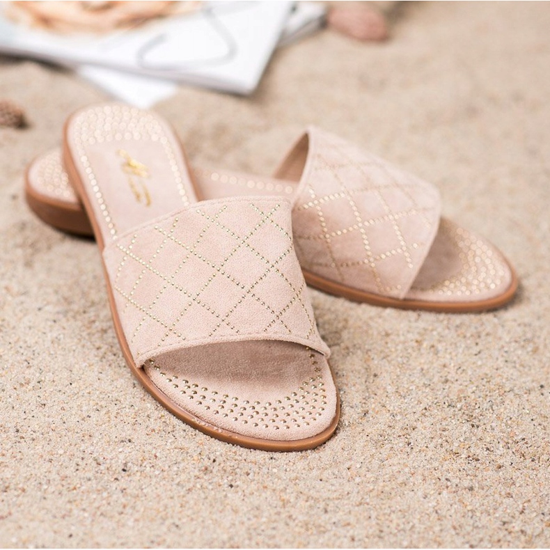 SHELOVET Chinelos elegantes de camurça bege 2