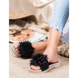 Anesia Paris Chinelos elegantes com enfeite preto 1