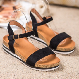 Renda Sandálias de camurça casuais preto 1