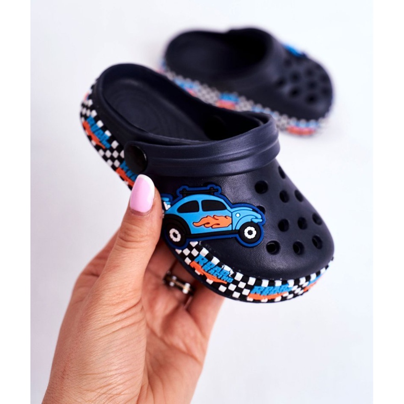 Giolan Chinelos infantis de espuma crocs Navy Blue Road Racing azul marinho azul laranja 1