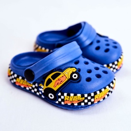 Giolan Chinelos infantis de espuma Crocs Blue Road Racing azul amarelo 1