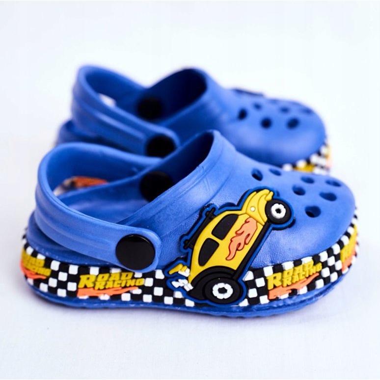 Giolan Chinelos infantis de espuma Crocs Blue Road Racing azul amarelo 2