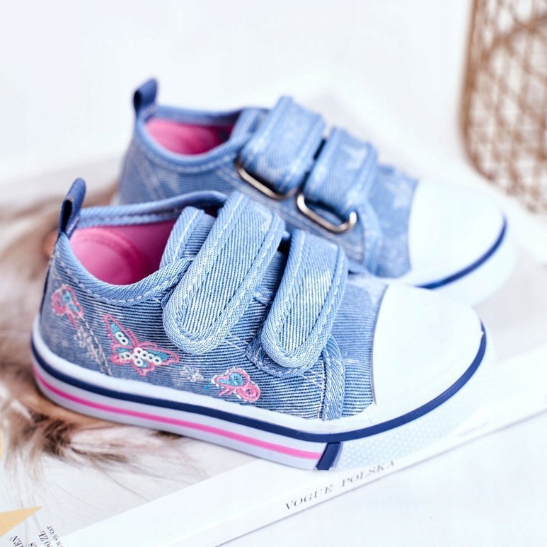PL1 Tênis infantil azul junalo velcro rosa 1