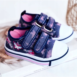 Le Scarpe Tênis infantil azul marinho junalo velcro rosa 1