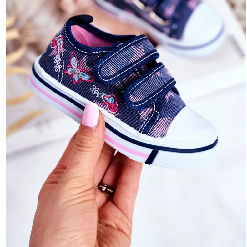 Le Scarpe Tênis infantil azul marinho junalo velcro rosa 2