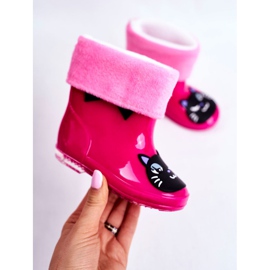 Botas de chuva de borracha infantil gato rosa preto 2