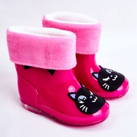 Botas de chuva de borracha infantil gato rosa preto 1