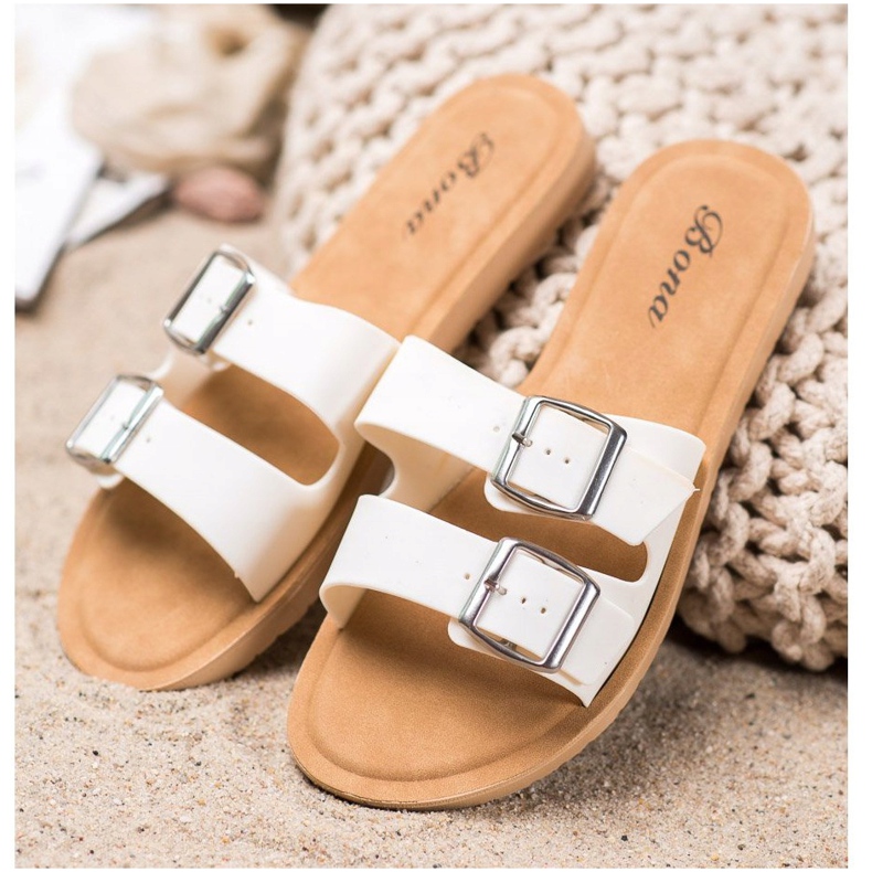 Bona Chinelos clássicos com fivela branco 1 Bona Chinelos clássicos com fivela branco 1
