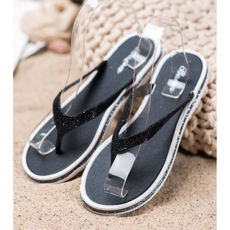 Bona Chinelos com brilho preto 2