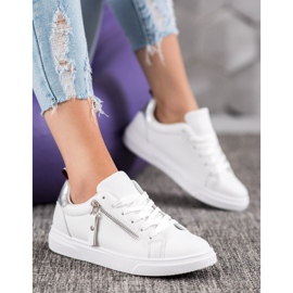 SHELOVET Sapatos esportivos com zíper decorativo branco 1