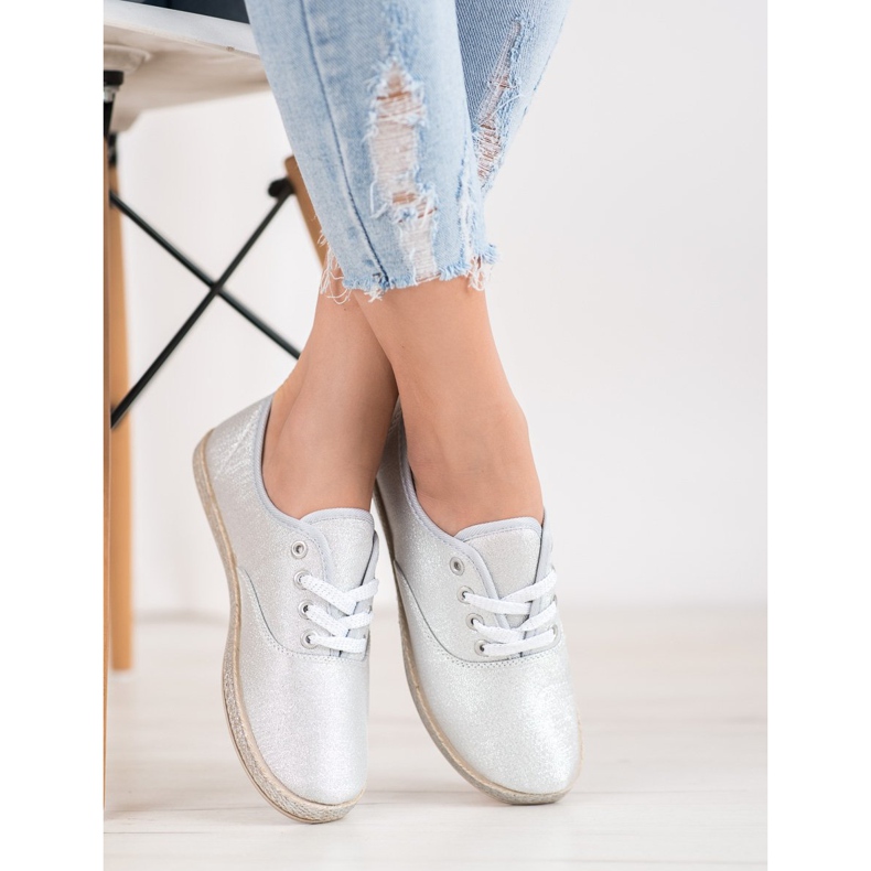 SHELOVET Tênis prateados com brilho cinza 2