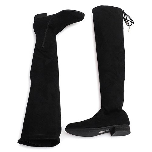 Botas altas de camurça lycra 3037 pretas branco 1