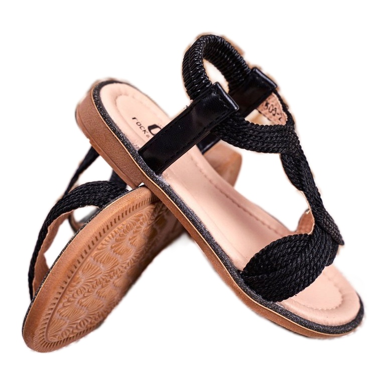 FRROCK Sandálias infantis pretas Lamado preto 3