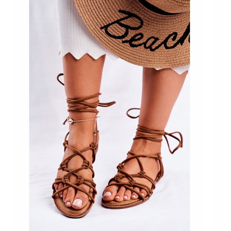 PS1 Sandálias femininas amarradas em camelo negros castanho 2