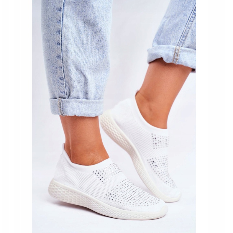 PS1 Tênis feminino esportivo deslizante branco com Sidonim Cubic Zirconia 2