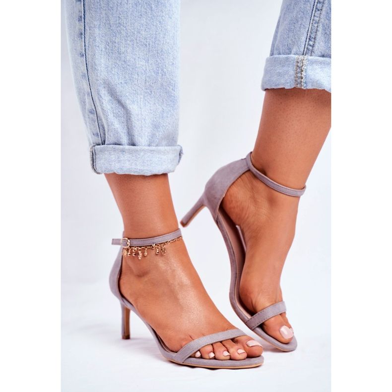 PS1 Sandálias femininas de salto alto clássico cinza Mintore 2