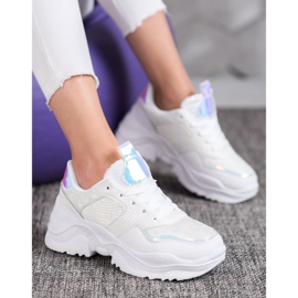 SHELOVET Tênis de couro ecológico branco cinza 2