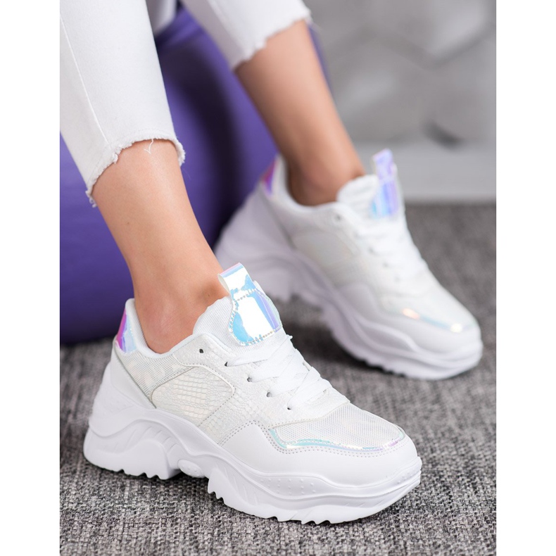 SHELOVET Tênis de couro ecológico branco cinza 2