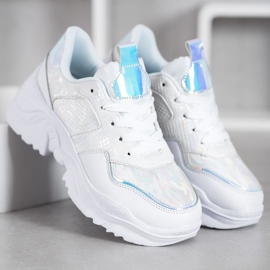 SHELOVET Tênis de couro ecológico branco cinza 1