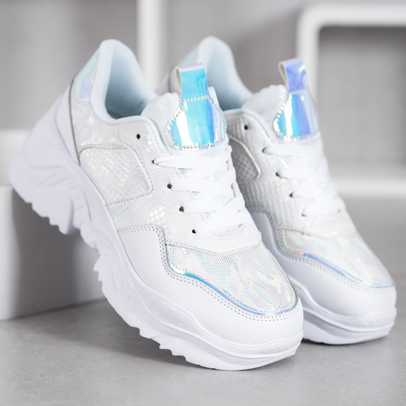 SHELOVET Tênis de couro ecológico branco cinza 1