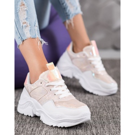 SHELOVET Tênis de couro ecológico branco multicolorido rosa 1