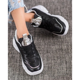 SHELOVET Tênis de couro ecológico preto cinza 1