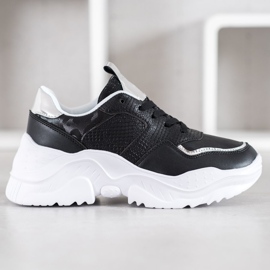 SHELOVET Tênis de couro ecológico preto cinza 2