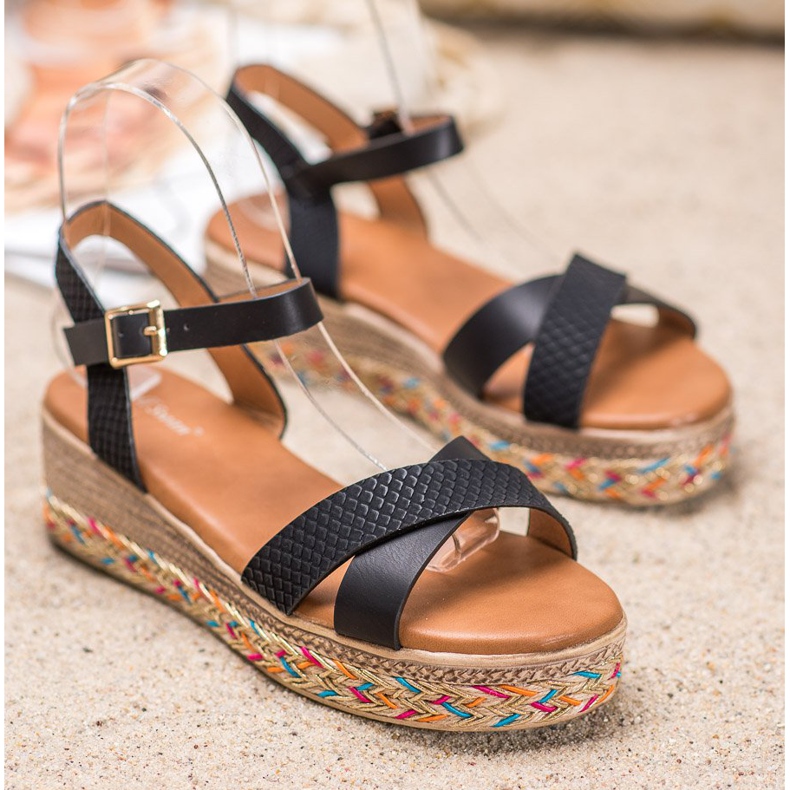 Small Swan Sandálias elegantes com couro ecológico preto 2 Small Swan Sandálias elegantes com couro ecológico preto 2