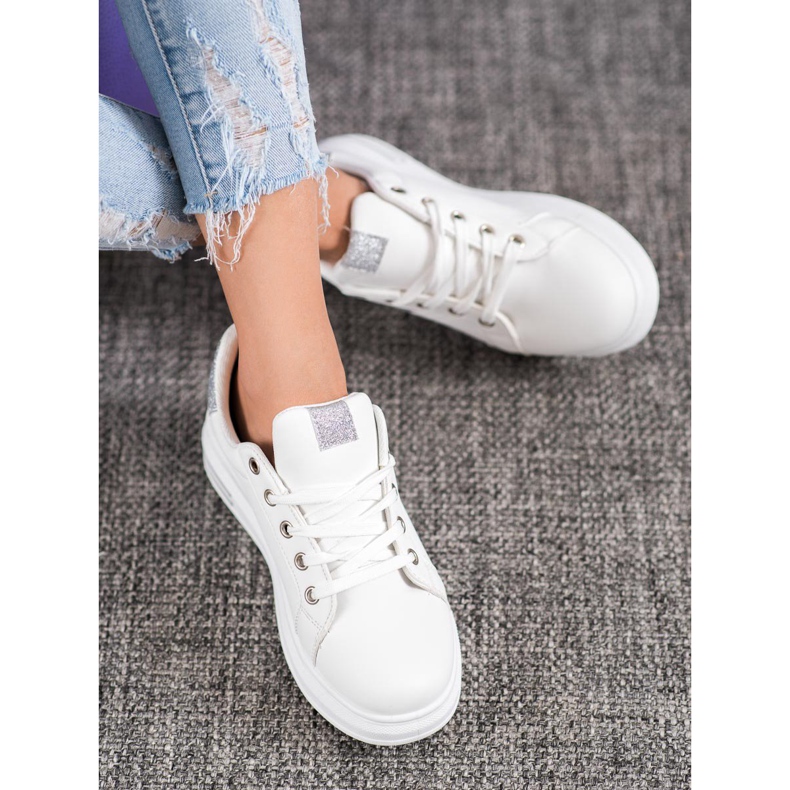 SHELOVET Tênis com inserções brilhantes branco cinza 1