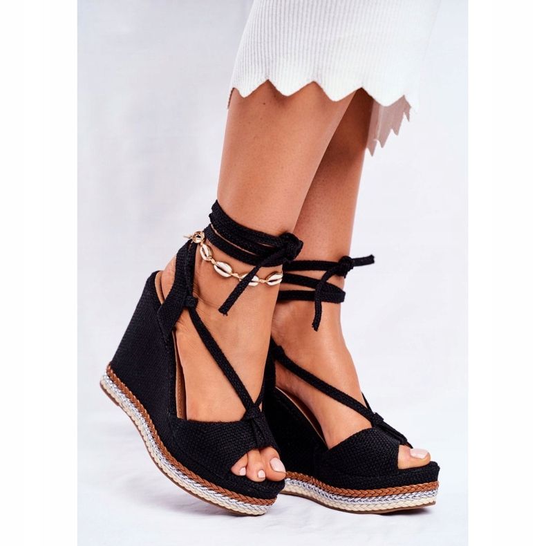 PS1 Sandálias femininas em cunha amarradas em preto Sydney 1