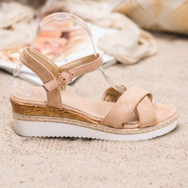 Small Swan Sandálias de cunha com brilho marrom 1