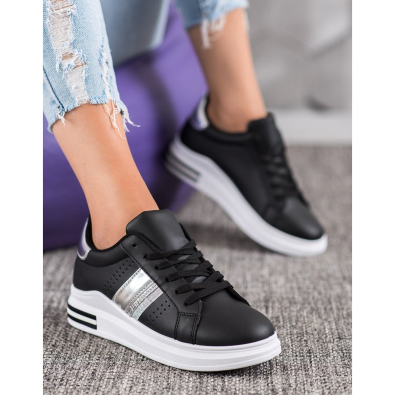 SHELOVET Tênis de couro ecológico preto 1