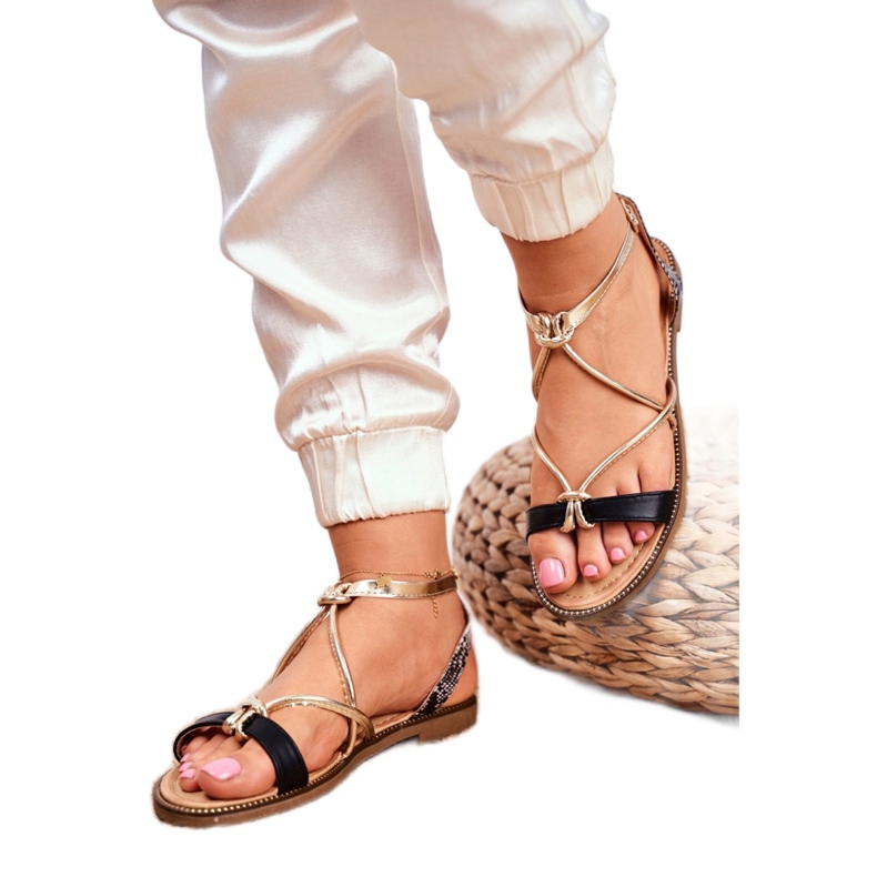 S.Barski Sandálias femininas lisas preto e dourado Barski Samim amarelo 3