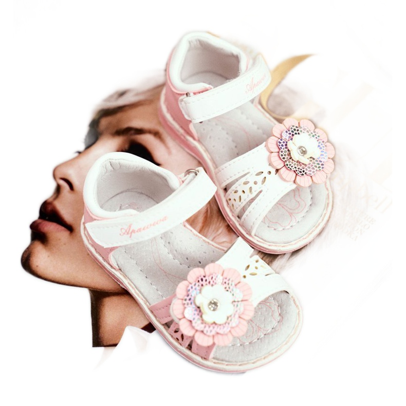Apawwa Sandálias infantis com Velcro Flower Pink Mino branco rosa 1