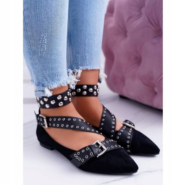 Lu Boo Black Ballerina Straps Rebites em Spitz Esteria preto 1