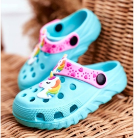 Bona Chinelos infantis de espuma Crocs Blue Unicorn Lily roxo azul 1
