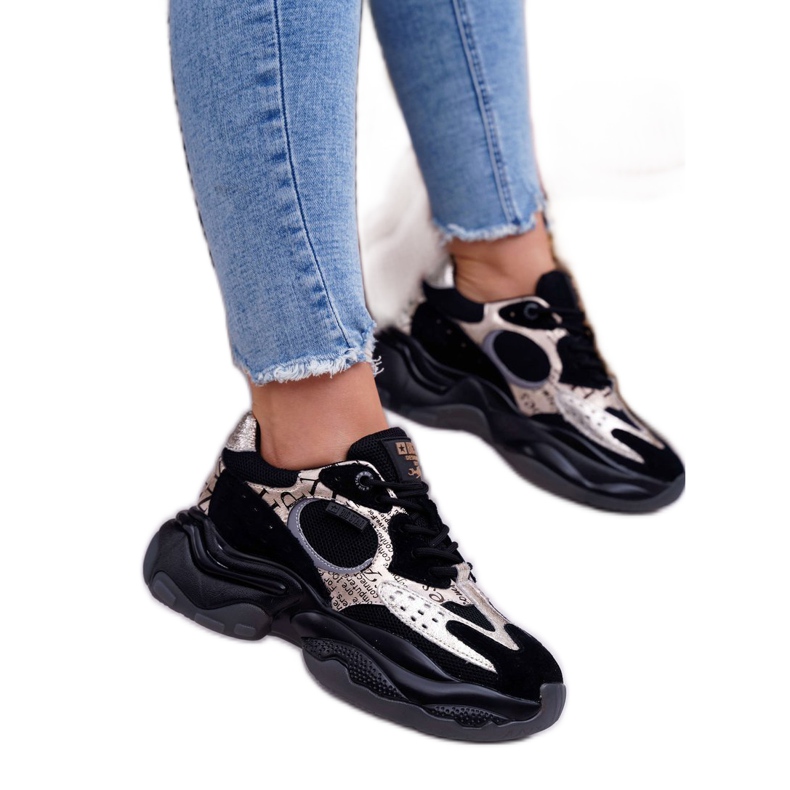 Sapatos esportivos femininos Big Star por Daniel Lopez Preto e dourado FF274A524 amarelo 1