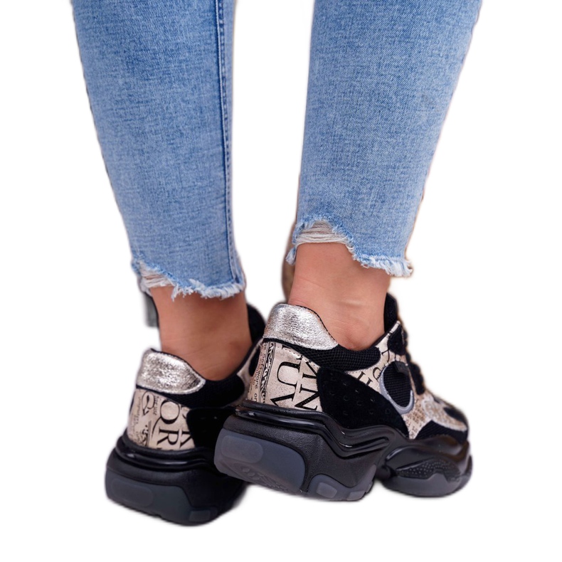 Sapatos esportivos femininos Big Star por Daniel Lopez Preto e dourado FF274A524 amarelo 3