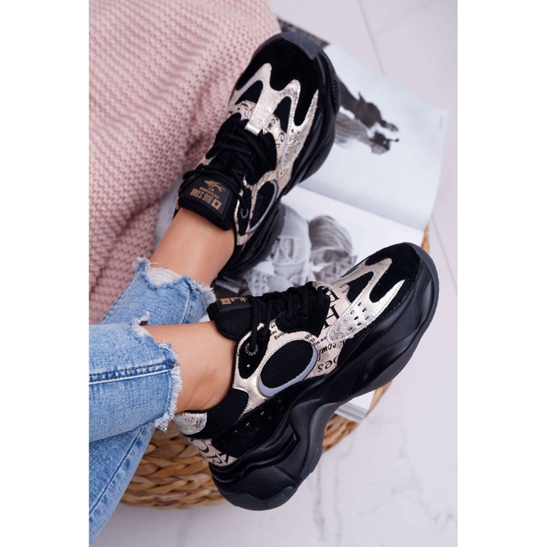 Sapatos esportivos femininos Big Star por Daniel Lopez Preto e dourado FF274A524 amarelo 4