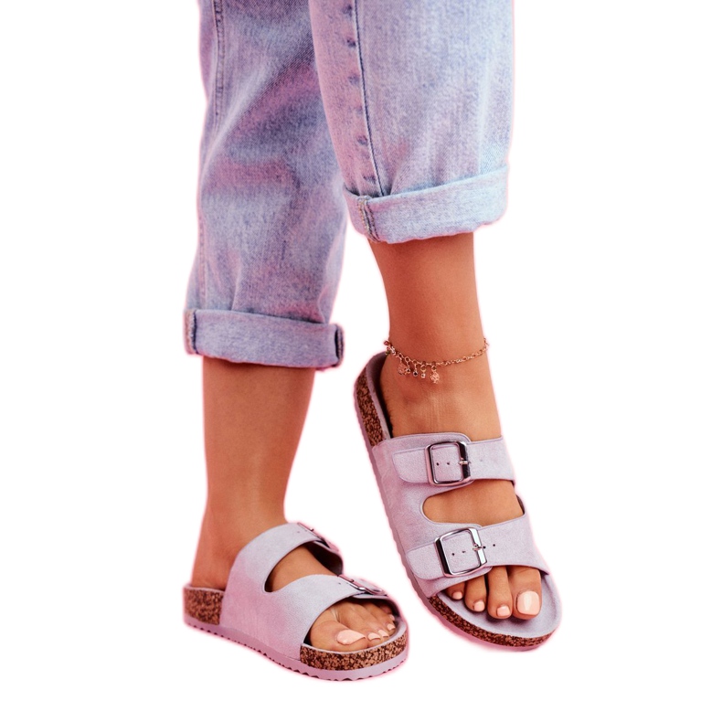 EVE Chinelos femininos em cortiça com fivelas cinza Si Senor 1