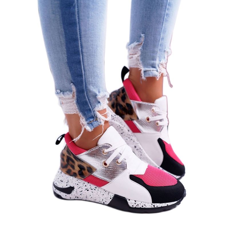 Sapatos esportivos femininos Lu Boo com padrão leopardo branco Malibu preto rosa prata 3
