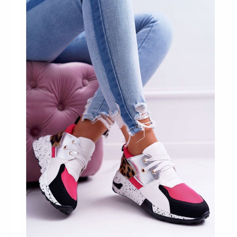 Sapatos esportivos femininos Lu Boo com padrão leopardo branco Malibu preto rosa prata 2