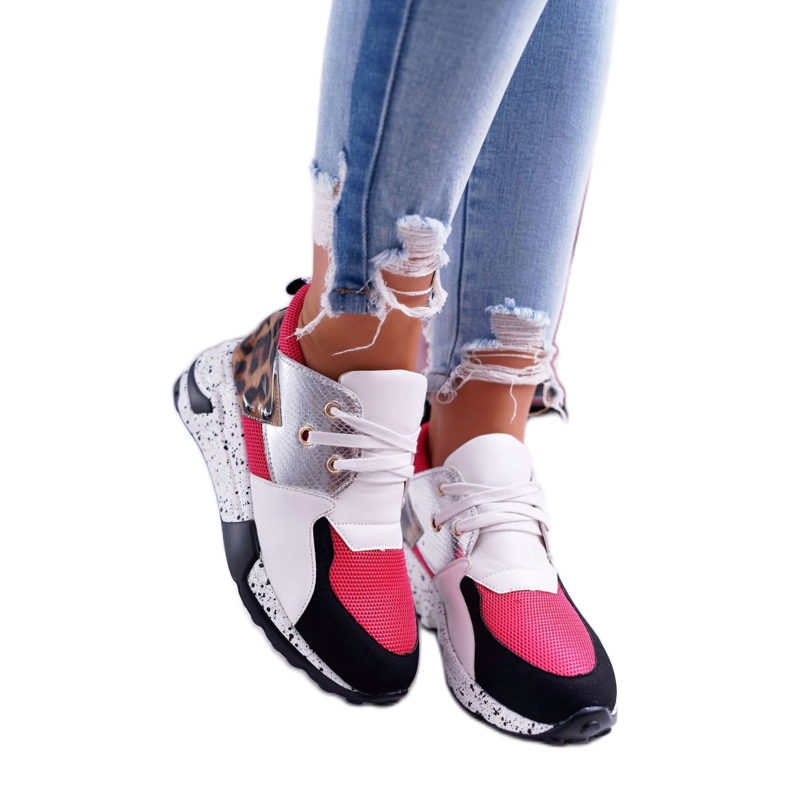 Sapatos esportivos femininos Lu Boo com padrão leopardo branco Malibu preto rosa prata 1