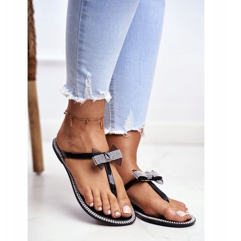 LU BOO Chinelos femininos de borracha pretos chinelos strass Lou 1