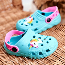 Bona Chinelos infantis de espuma Crocs Blue Unicorn Lily roxo azul 2